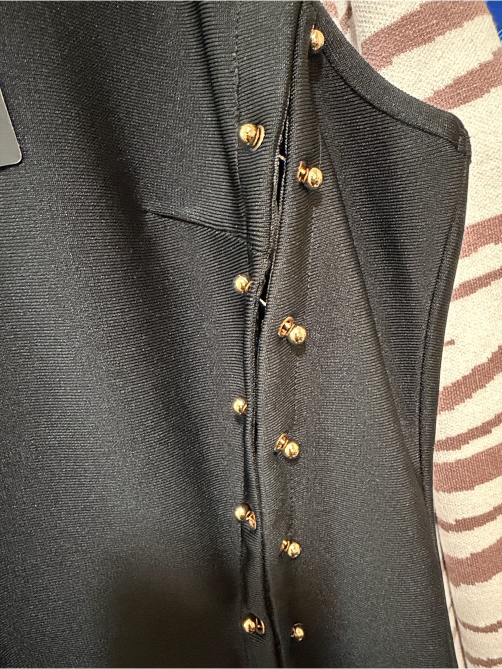 Fashion Nova Black Sleeveless Vest with Gold Button Accents